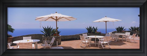 Framed Patio umbrellas in a cafe, Positano, Amalfi Coast, Salerno, Campania, Italy Print