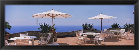 Framed Patio umbrellas in a cafe, Positano, Amalfi Coast, Salerno, Campania, Italy Print