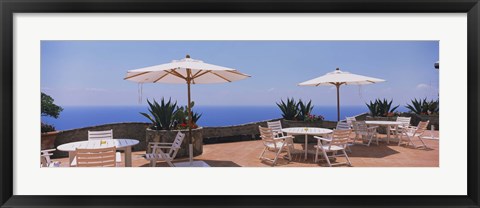 Framed Patio umbrellas in a cafe, Positano, Amalfi Coast, Salerno, Campania, Italy Print