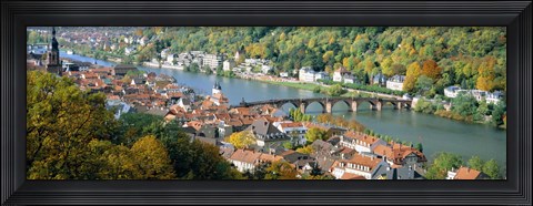 Framed Aerial view of a city at the riverside, Heidelberg, Baden-Wurttemberg, Germany Print