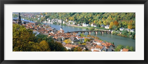 Framed Aerial view of a city at the riverside, Heidelberg, Baden-Wurttemberg, Germany Print