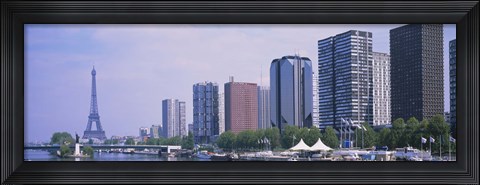 Framed Skyscrapers at the waterfront with a tower in the background, Seine River, Eiffel Tower, Paris, Ile-De-France, France Print