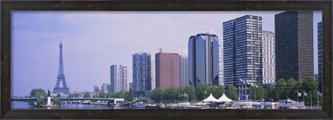 Framed Skyscrapers at the waterfront with a tower in the background, Seine River, Eiffel Tower, Paris, Ile-De-France, France Print