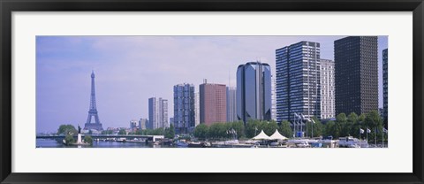 Framed Skyscrapers at the waterfront with a tower in the background, Seine River, Eiffel Tower, Paris, Ile-De-France, France Print