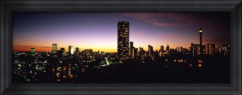 Framed Buildings in a city lit up at night, Johannesburg, South Africa Print