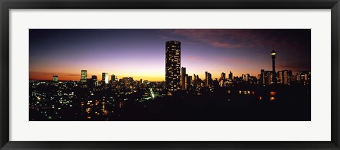 Framed Buildings in a city lit up at night, Johannesburg, South Africa Print