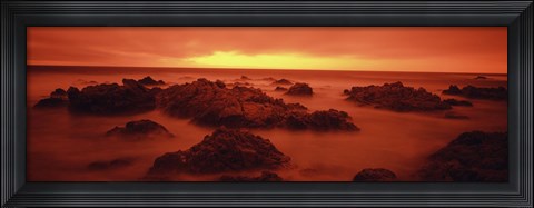 Framed Foggy beach at dusk, Pebble Beach, Monterey County, California, USA Print