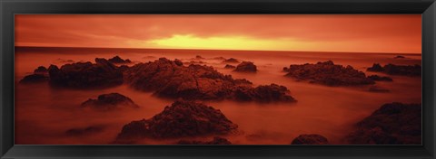 Framed Foggy beach at dusk, Pebble Beach, Monterey County, California, USA Print