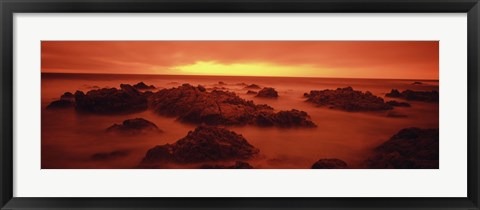 Framed Foggy beach at dusk, Pebble Beach, Monterey County, California, USA Print