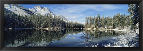 Framed Reflection of trees in a lake, Yellowstone National Park, Wyoming, USA Print