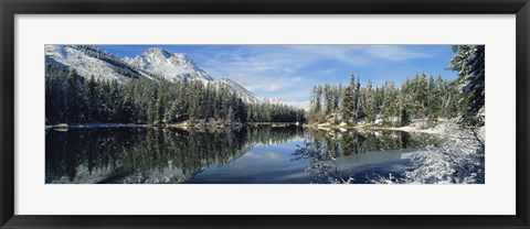 Framed Reflection of trees in a lake, Yellowstone National Park, Wyoming, USA Print