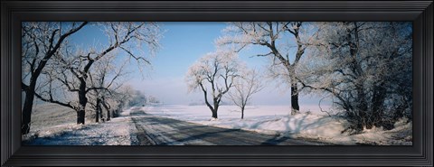 Framed Road passing through winter fields, Illinois, USA Print