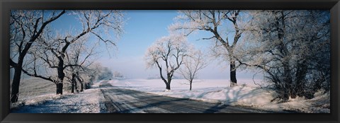 Framed Road passing through winter fields, Illinois, USA Print