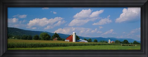 Framed Cultivated field in front of a barn, Kishacoquillas Valley, Pennsylvania, USA Print