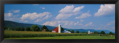 Framed Cultivated field in front of a barn, Kishacoquillas Valley, Pennsylvania, USA Print