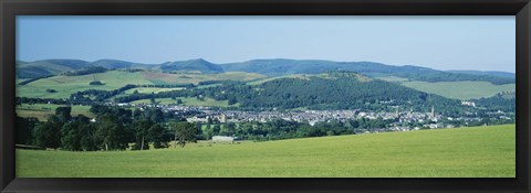 Framed High angle view of a village, Peebles, Tweeddale, Scotland Print