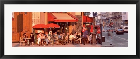 Framed Tourists at a sidewalk cafe, Paris, France Print