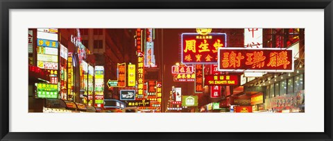 Framed Downtown Hong Kong at Night, China Print