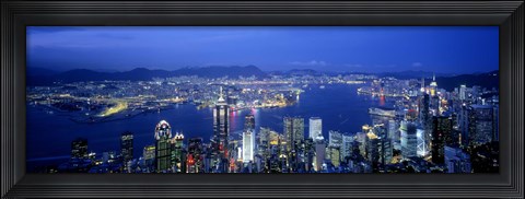 Framed Hong Kong with Bright Blue Night Sky, China Print
