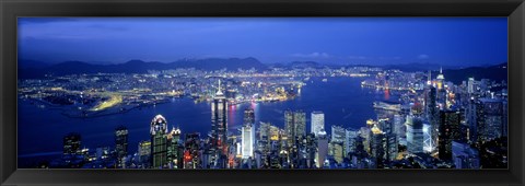 Framed Hong Kong with Bright Blue Night Sky, China Print