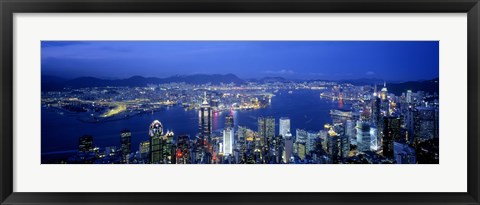 Framed Hong Kong with Bright Blue Night Sky, China Print