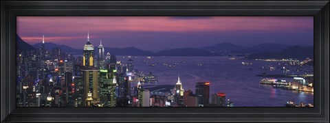 Framed Hong Kong with Pink and Purple Night Sky, China Print
