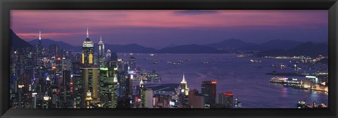 Framed Hong Kong with Pink and Purple Night Sky, China Print