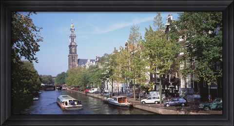 Framed Church along a channel in Amsterdam Netherlands Print