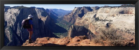 Framed Female hiker standing near a canyon, Zion National Park, Washington County, Utah, USA Print