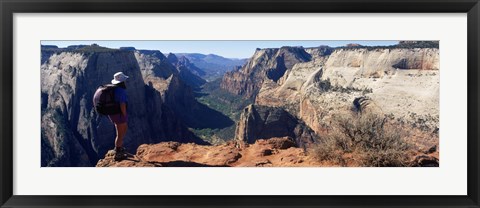 Framed Female hiker standing near a canyon, Zion National Park, Washington County, Utah, USA Print