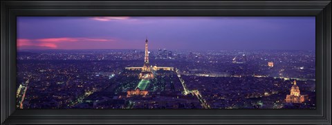 Framed Aerial view of a city at twilight, Eiffel Tower, Paris, Ile-de-France, France Print