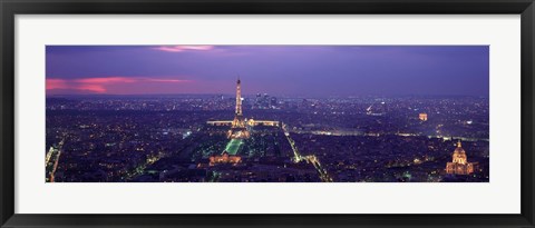 Framed Aerial view of a city at twilight, Eiffel Tower, Paris, Ile-de-France, France Print