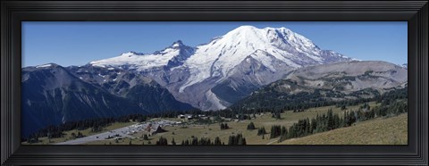 Framed Snowcapped mountain, Mt Rainier, Mt Rainier National Park, Pierce County, Washington State, USA Print