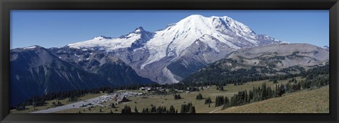 Framed Snowcapped mountain, Mt Rainier, Mt Rainier National Park, Pierce County, Washington State, USA Print