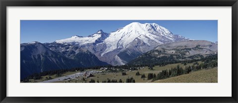 Framed Snowcapped mountain, Mt Rainier, Mt Rainier National Park, Pierce County, Washington State, USA Print