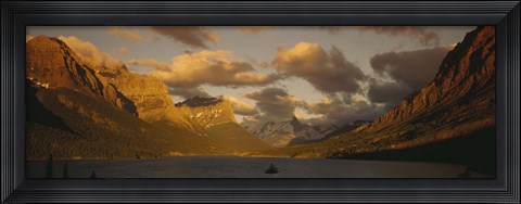 Framed Mountains surrounding a lake, St. Mary Lake, Glacier Bay National Park, Montana, USA Print