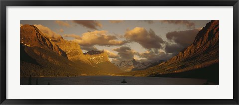 Framed Mountains surrounding a lake, St. Mary Lake, Glacier Bay National Park, Montana, USA Print