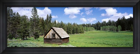 Framed Log cabin in a field, Klamath National Forest, California, USA Print