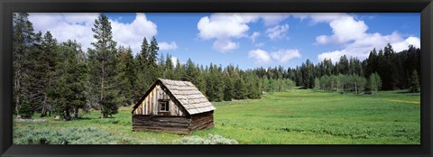 Framed Log cabin in a field, Klamath National Forest, California, USA Print