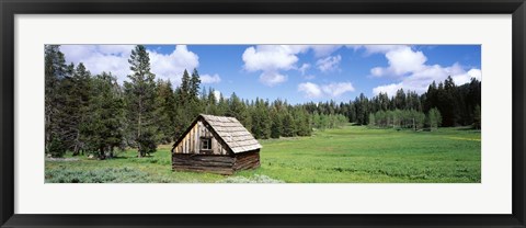 Framed Log cabin in a field, Klamath National Forest, California, USA Print