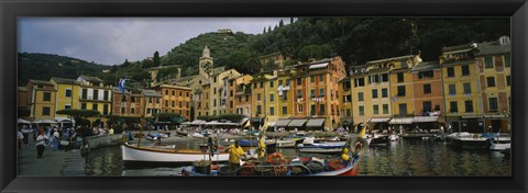 Framed Fishing boats at the harbor, Portofino, Italy Print