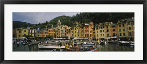 Framed Fishing boats at the harbor, Portofino, Italy Print