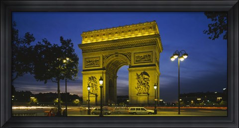 Framed Arc De Triomphe at night, Paris, France Print