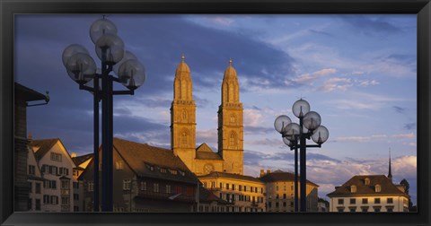 Framed Low angle view of a church, Grossmunster, Zurich, Switzerland Print