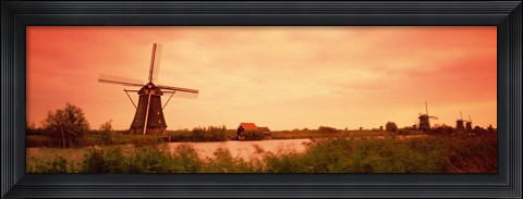 Framed Windmill, Kinderdigk, Netherlands Print