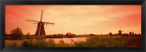 Framed Windmill, Kinderdigk, Netherlands Print