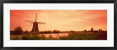 Framed Windmill, Kinderdigk, Netherlands Print