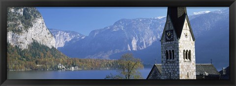 Framed Church at the lakeside, Hallstatt, Salzkammergut, Austria Print