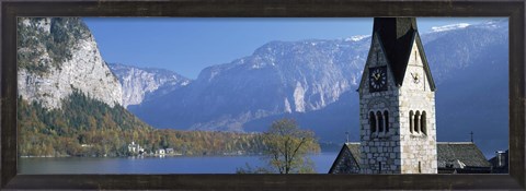 Framed Church at the lakeside, Hallstatt, Salzkammergut, Austria Print