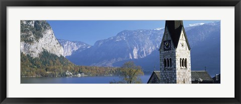 Framed Church at the lakeside, Hallstatt, Salzkammergut, Austria Print